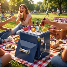 Portable 14QT Vintage Metal Cooler, Ice Chest Box Retro In/Outdoor BBQ Camping picture
