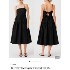 J.Crew Black Tie-Back Tiered 100% Cotton Poplin Midi Dress minimalist Sz 8 picture