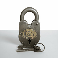 Colt 1855 Cast Iron Lock with Brass Tag & Keys — 2.5
