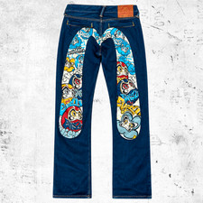 EVISU Lot 2010 Custom Made Jeans Oversized Daicock Graffiti Cartoon Back Print picture