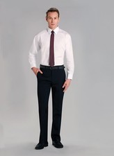 Benchmark Men's Poly Viscose Stretch Pants Flat Front Flexi Waist Trousers New  picture