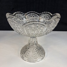 Antique EAPG Indiana Tumbler Greentown Austrian Glass Diamond Compote Comport 8” picture