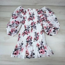 Twosisters Women Dress 6 White Floral Off Shoulder Form Fitting Sheer Sleeve New picture