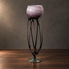 37” XL Jozefina Krosno Jellyfish Octopus Purple Art Glass Pedestal Floor Vase picture