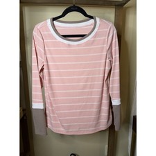 Women's Pink, White & Brown Long Sleeved Top, Size Medium picture
