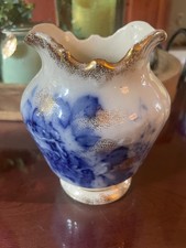 Antique Victorian Era Flow Blue Semi-Porcelain Cabinet Vase picture