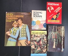 5 Pc. Macrame Hanging Plants/Sew Books 1970s DIY Bohemian Decor & Clothing Lot picture