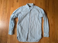 Drake’s London Men 16.5/42 Button Down Poplin Shirt Acqua Stripe Made In England picture