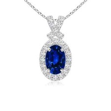 ANGARA 0.80 Ctw Natural Blue Sapphire Pendant With Diamond in 14K Gold (AAAA) picture