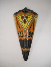 Colorful Art Deco GOUDA POTTERY WALL POCKET-OBSCURED MARKS-VG picture