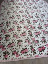 Floral Rose Quilt Bedspread Pink Cottagecore Grandmacore Ruffle Edging Throw picture