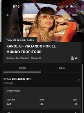 Ticket for KAROL G Tropitour Sep 24 2026 7PM Mercedes-Benz Sec 124 Row 31 picture