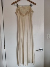 Frette Women’s Beige Silk Full Slip Nightgown Lace Trim Sleeveless Size S picture