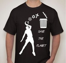 ATHEIST Save the planet Trash anti religion T-shirt tee basketball baller picture