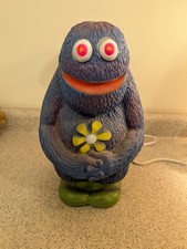 Vintage 1971 Play Pal Plastics Blue Purple Hippie Monster w Flower 14