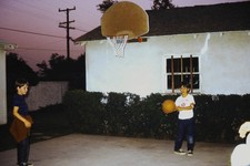 c1970's Kodachrome 35mm Slide, Boys NBA Court, Suburban Home summer Basketball picture