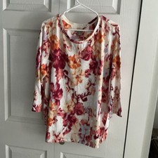 Chico's Women's Multicolor Abstract Round Neck 3/4 Sleeve Knit Top M/L NWT picture