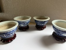  Antique Chinese Porcelain Blue and White  Incense Bowls set of 4 with stands. picture