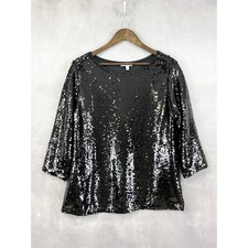 Stacy London Womens Sequin Top Large Disco Party Glam Metallic Sparkle Showgirl picture