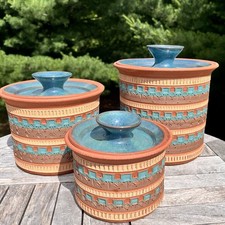 J. Wasechek 1997 Southwest Canister Set Signed Studio Art Pottery 3 Pc Lidded picture