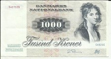 DENMARK 1000 KRONER  1972 ( 1992 ) P 53. VERY RARE. SQUIRREL. 4RW 02OCT picture