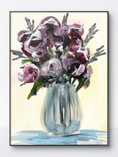 SAMATOWIC Original 12x16 Impressionist Pink Roses White Vase Painting Signed picture