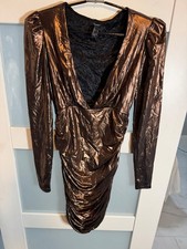 Metallic Bronze Forever 21 Long Sleeve Ruched Dress Small                  36-23 picture
