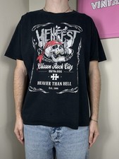 Rare HellFest 666 2006 Vintage T Shirt Rock Band Tee Skull Distressed Promo L picture