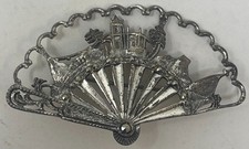 Antique Sterling Silver Hand Fan Pin Brooch Rio de Janeiro Landmarks Corcovado picture