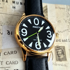 Raketa Big Zero USSR 2609.HA 19J Custom Mechanical Watch Black Dial Gold Tone picture