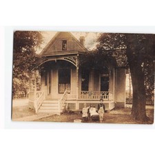 Antique 1910 RPPC Victorian House Children Charleston Illinois Postcard VG- picture