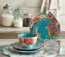 Pioneer Woman Vintage Floral Teal 12-Piece Dinnerware Set picture