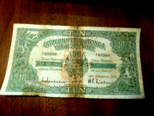 EXTREMELY RARE  Tonga 10 Shillings 1936  FIRST DATE OF PRINTING, 900TH NOTE picture