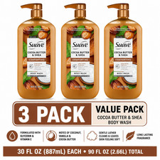 3 Pack Suave Cocoa Butter Shea Moisturizing Body Wash 30 oz Pump Vitamin E picture
