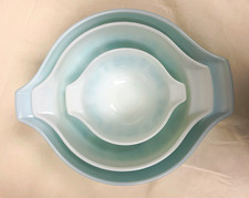 Vintage Pyrex Amish Butterprint Cinderella Nesting Bowls Set of 3 Turquoise picture