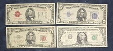 Vintage US Currency Estate Lot of 4 - 1934A UNC Silver Cert, 1928E Red Seal,... picture