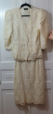 EUC VTG Cachet Ivory Lace 80s Skirt Suit Victorian 5/6 XS Wedding Mother Bride picture