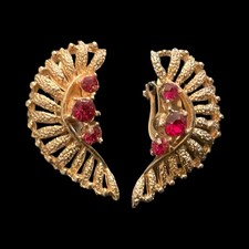 Lovely Vintage Ruby Red Rhinestone Filigree Earrings picture