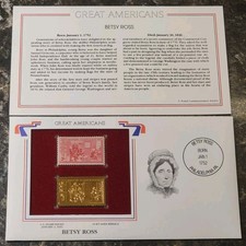 Betsy Ross Great Americans Original MNH 1952 UNC Stamp & 22 KT Gold Replica picture