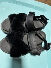 Dr. Martens Black Voss II Fluffy Faux Fur Strap Sandals Sz 6 - excellent used picture
