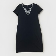 NWOT Talbots Womens Black White Embroidered Cotton Knit Shift Dress Small City picture