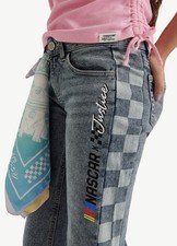 Girls Justice X NASCAR side Check Denim W/ Bandana Light Wash Jeans Size 7 picture