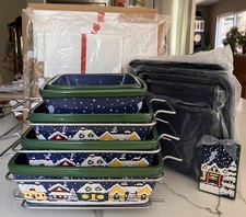 NEW Temptations Holiday Snowy Night Bakeware & Mixing Bowls 12 Piece Set W/lids picture