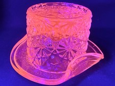 Green Vaseline glass uranium Daisy and button Top hat toothpick holder selenium picture