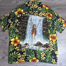 Vtg Kennington LTD California hula girls button up Hawaiian shirt Size XL Rayon picture