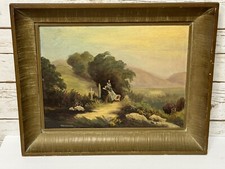 Early 1900’s Oil Painting On Board Mourning At Burial Site Signed Klitgaard picture