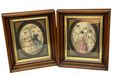 Lot 2 Antique 1850s French Fashion Victorian Hand Colored Paris Prints & Frames picture