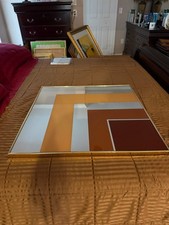 Vintage 1970s Hollywood Regency Gold Metal Square Wall Mirror – 30 in. picture