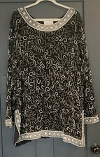 Wonderful Heavily Beaded Vintage Laurence Kazar Silk? Tunic Top Lined XL XXL picture