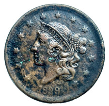 1839 Coronet Head Large Cent - Silly Head - US 1c Copper Coin picture